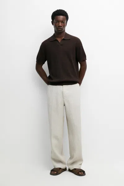 Massimo Dutti Cotton Blend Knit Polo Sweater In Brown