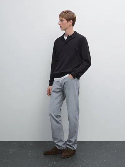 Massimo Dutti Cotton Blend Knit Polo Sweater In Gray