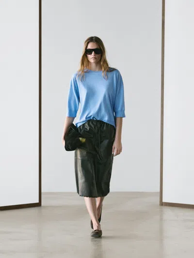 Massimo Dutti Cotton Blend Knit Short In Blue