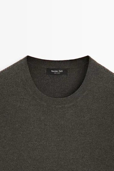 Massimo Dutti Cotton Blend Knit Short Sleeve Sweater In Gray