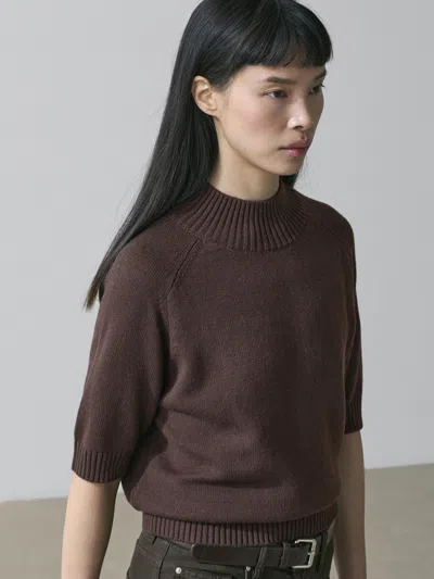 Massimo Dutti Cotton Blend Knit Sweater In Brown