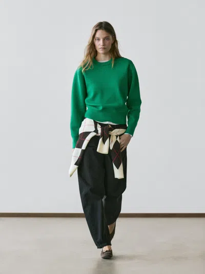 Massimo Dutti Cotton Blend Knit Sweater In Green