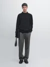 Massimo Dutti Cotton Blend Knit Sweater With Mock Turtleneck In Black