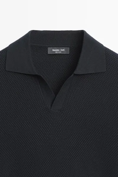 Massimo Dutti Cotton Blend Knit V In Blue