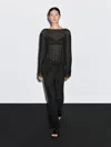 Massimo Dutti Cotton Blend Openwork Crochet Sweater In Black