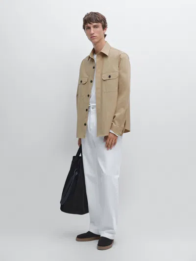 Massimo Dutti Cotton Blend Overshirt With Pockets In Brown