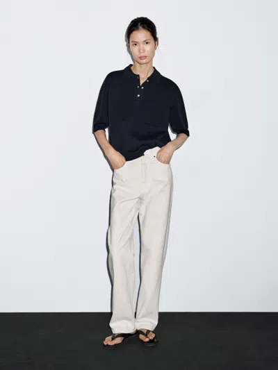 Massimo Dutti Cotton Blend Polo Shirt With Button Details In Blue