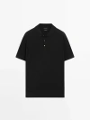 Massimo Dutti Cotton Blend Polo Sweater In Black