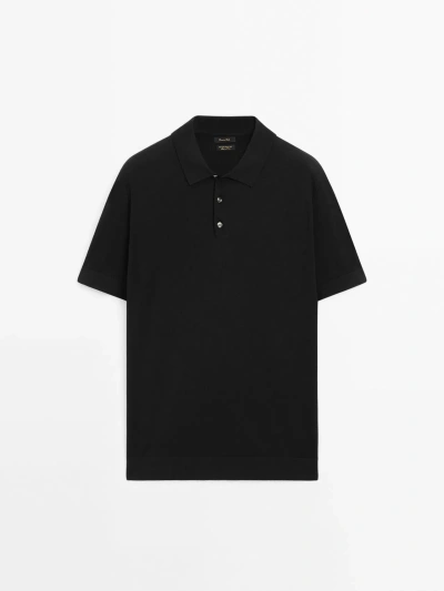 Massimo Dutti Cotton Blend Polo Sweater In Black