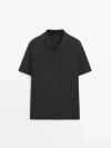 Massimo Dutti Cotton Blend Polo Sweater In Lead