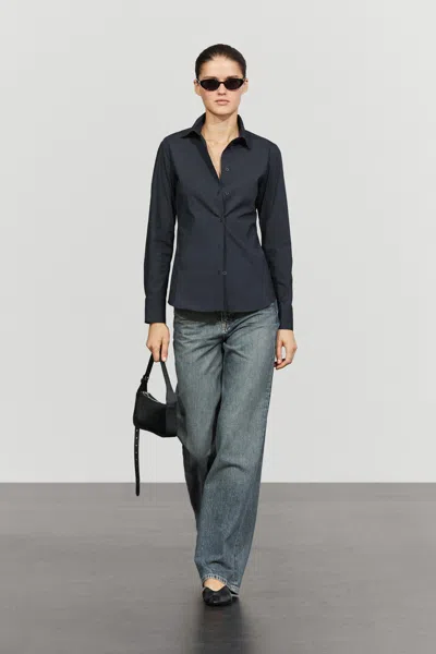 Massimo Dutti Camicia In Popeline Misto Cotone In Blue