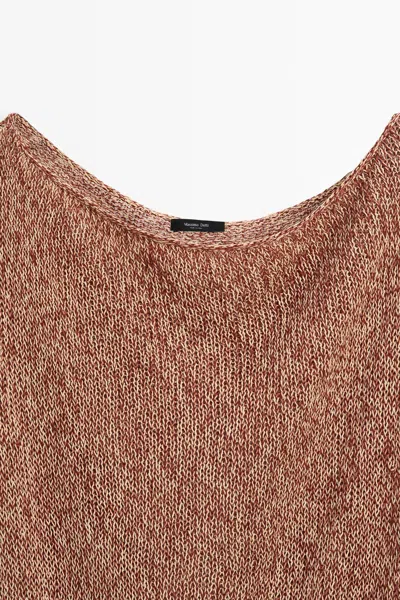 Massimo Dutti Cotton Blend Ribbed Hem Knit Top In Brown