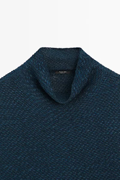Massimo Dutti Cotton Blend Roll Neck Top In Blue