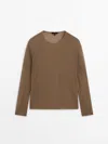 Massimo Dutti Cotton Blend Semi-sheer T-shirt In Pale Mink