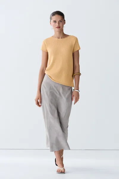 Massimo Dutti Cotton Blend Short Sleeve Knit Sweater In Corn Yellow