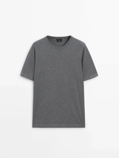 Massimo Dutti Cotton Blend Short Sleeve Sweater In Anthracite Grey