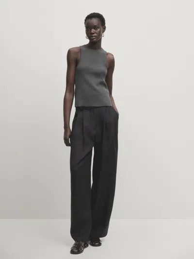 Massimo Dutti Cotton Blend Sleeveless Knit Top In Blei