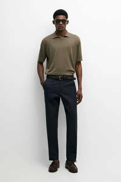 Massimo Dutti Cotton Blend Slim Fit Pants In Navy Blue