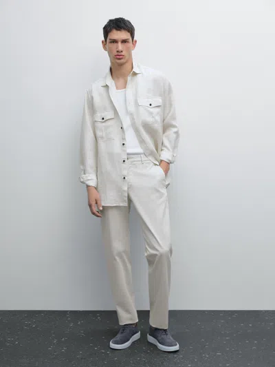 Massimo Dutti Cotton Blend Slim Fit Trousers In Animal Print