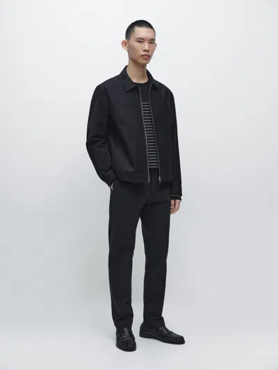 Massimo Dutti Cotton Blend Slim Fit Trousers In Black