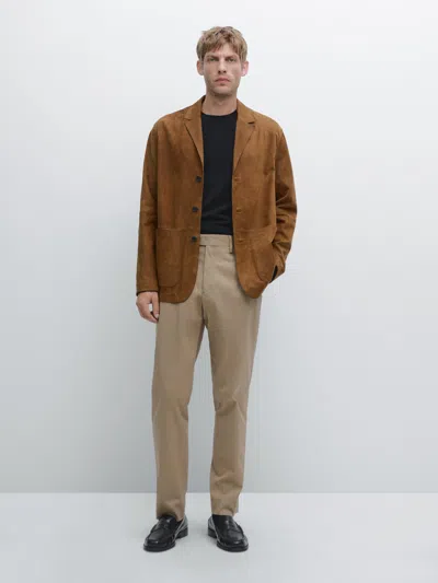 Massimo Dutti Cotton Blend Slim Fit Trousers In Brown