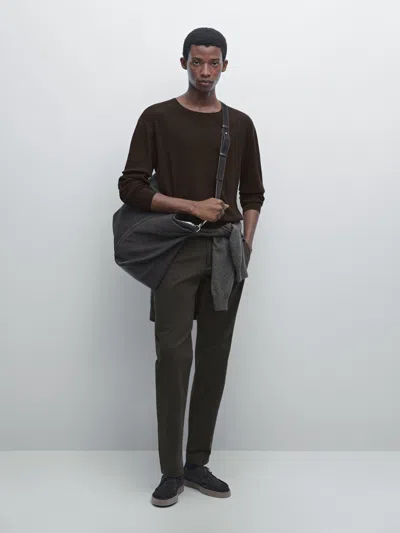 Massimo Dutti Cotton Blend Slim Fit Trousers In Burgundy