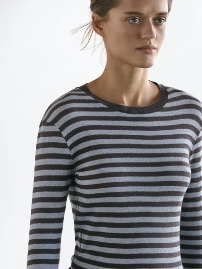 Massimo Dutti Cotton Blend Striped Long Sleeve T In Multi