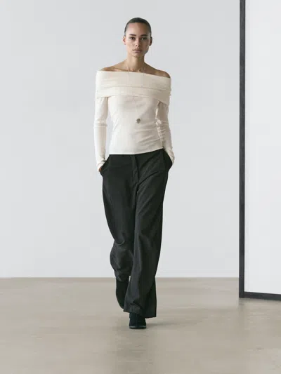 Massimo Dutti Cotton Blend T In White