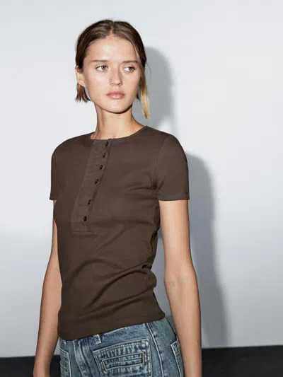 Massimo Dutti Cotton Blend T In Brown