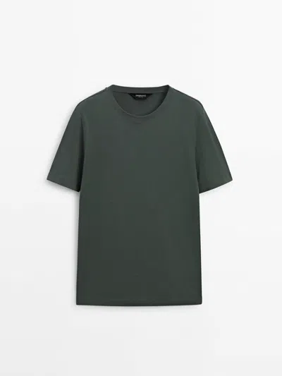 Massimo Dutti Cotton Blend T-shirt In Bluish Green