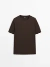 Massimo Dutti Cotton Blend T-shirt In Chocolate