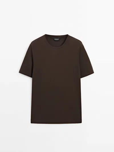 Massimo Dutti Cotton Blend T-shirt In Chocolate