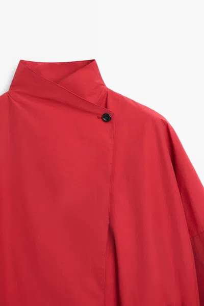 Massimo Dutti Cotton Blend Technical Button In Red