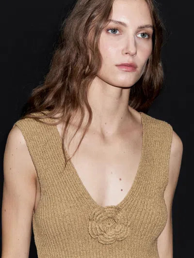 Massimo Dutti Cotton Blend Top With Floral Detail In Multi