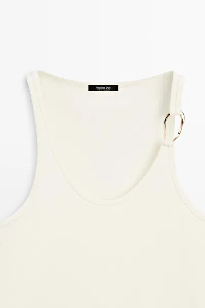 Massimo Dutti Cotton Blend Top With Jewel Detail In Neutral