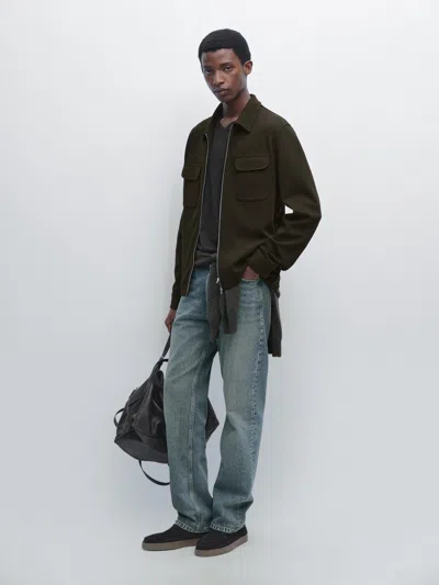 Cotton Blend Twill Jacket With Pockets In Black from Massimo Dutti