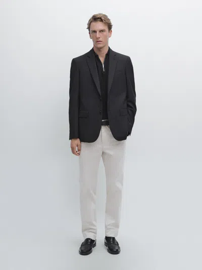 Massimo Dutti Cotton Blend Twill Trousers In Multi