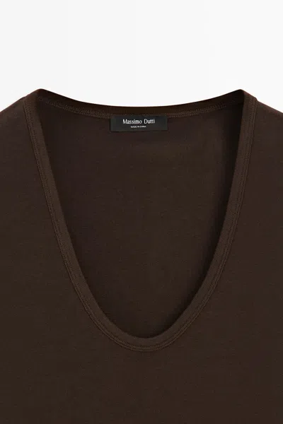 Massimo Dutti Cotton Blend V In Brown