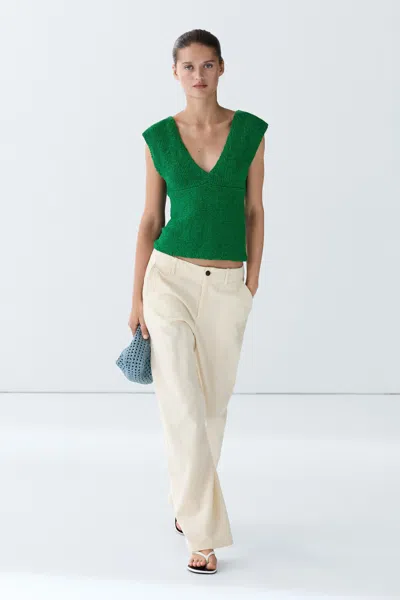 Massimo Dutti Cotton Blend V In Green