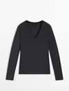 Massimo Dutti Cotton And Cashmere Blend V-neck T-shirt In Anthrazitgrau