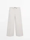 Massimo Dutti Cotton Blend Wide-leg Trousers In Cream