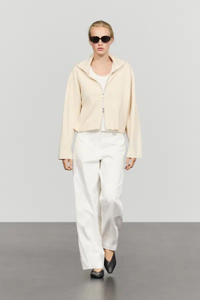 Massimo Dutti Casaco De Malha Com Fecho De Correr Em Algodão In White