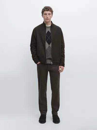 Massimo Dutti Cotton Blend Zip In Brown