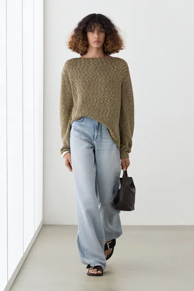 Massimo Dutti Cotton Boat Neck Sweater In Brown