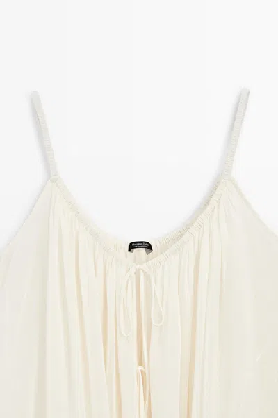 Massimo Dutti Cotton Cupro Blend Camisole With Bow Detail In White