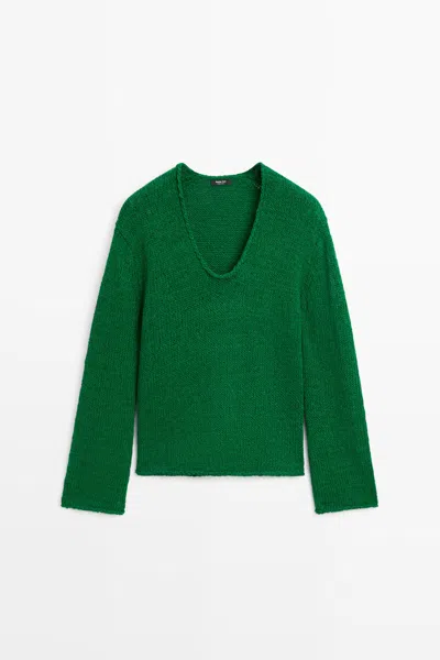 Massimo Dutti Jersey Punto Detalle Tejido Con Algodón In Green