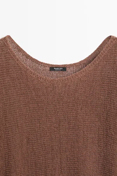 Massimo Dutti Cotton Knit Belted Sweater In Brown
