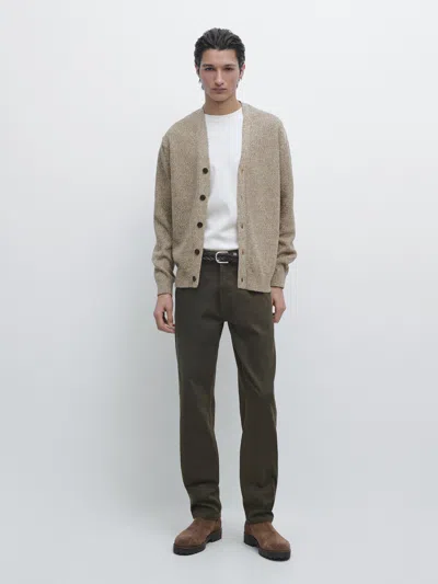 Massimo Dutti Cotton Knit Cardigan With Buttons In Nude