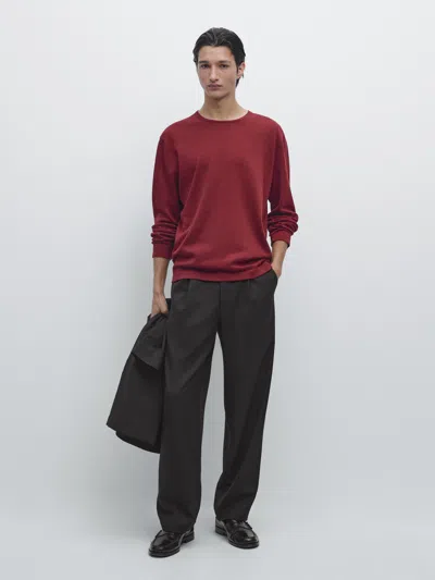 Massimo Dutti Cotton Knit Crew Neck Sweater In Red