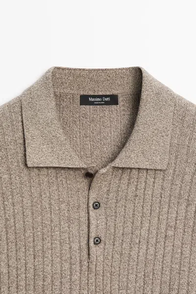 Massimo Dutti Cotton Knit Polo Collar Sweater In Black
